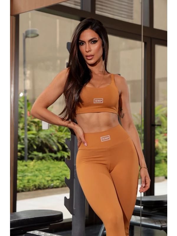 CONJUNTO TOP E LEGGING BASIC CARAMELO TAM/M
