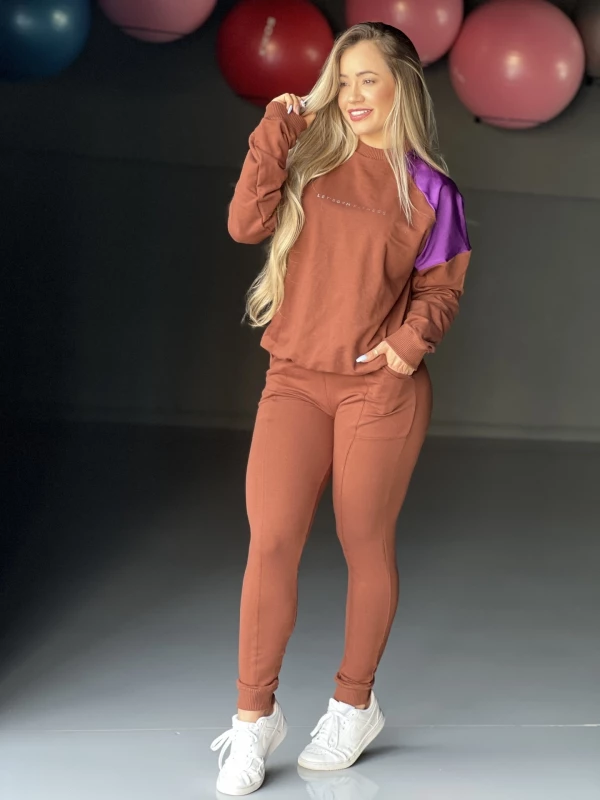 CONJUNTO JOGGER E MOLETOM BASIC MARROM/TAM/M