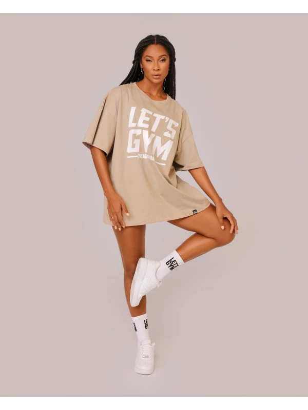 CAMISETA OVERSIZED BEGE  LETSGYM TAM -G