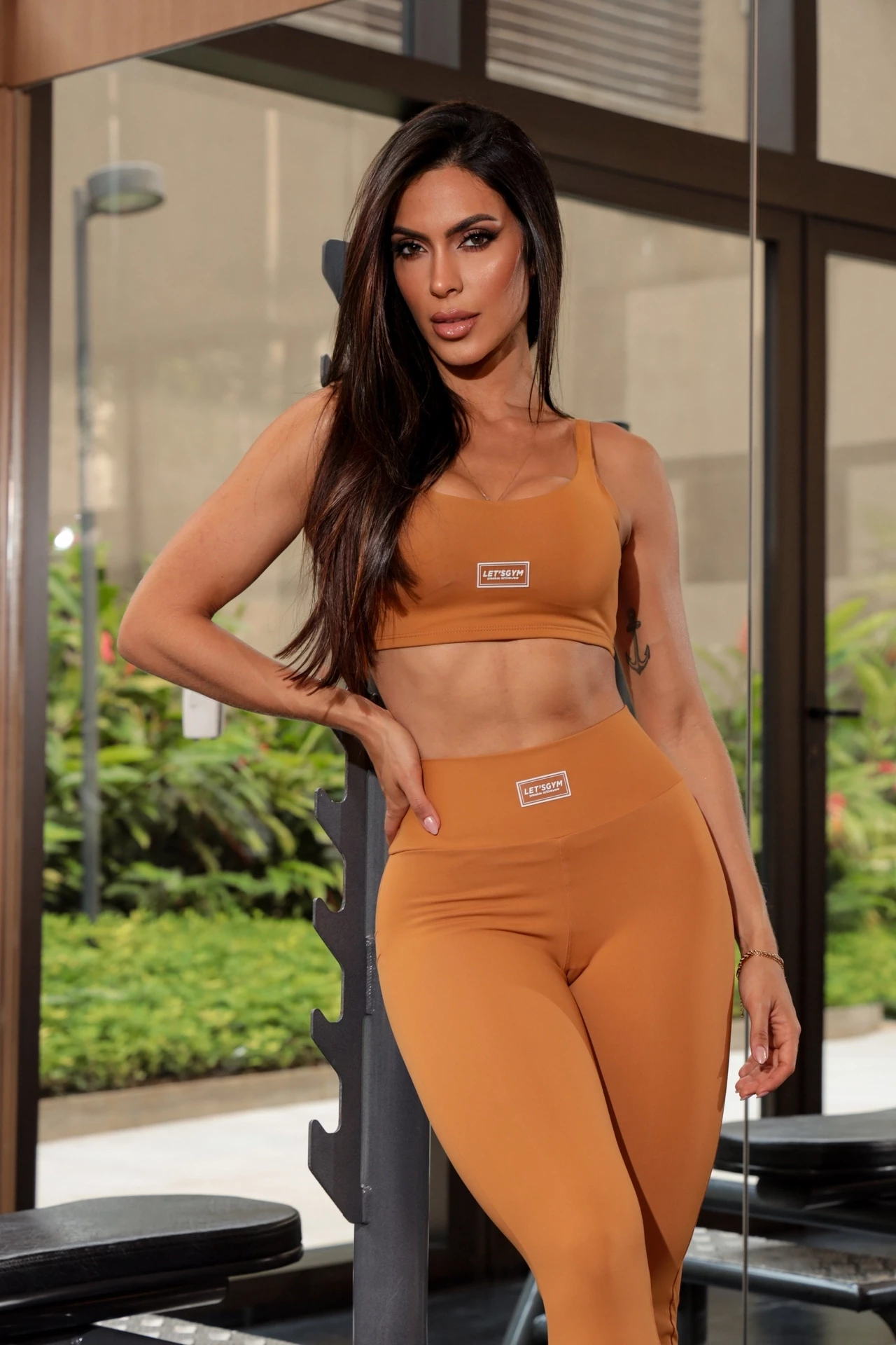 CONJUNTO TOP E LEGGING BASIC CARAMELO TAM/M
