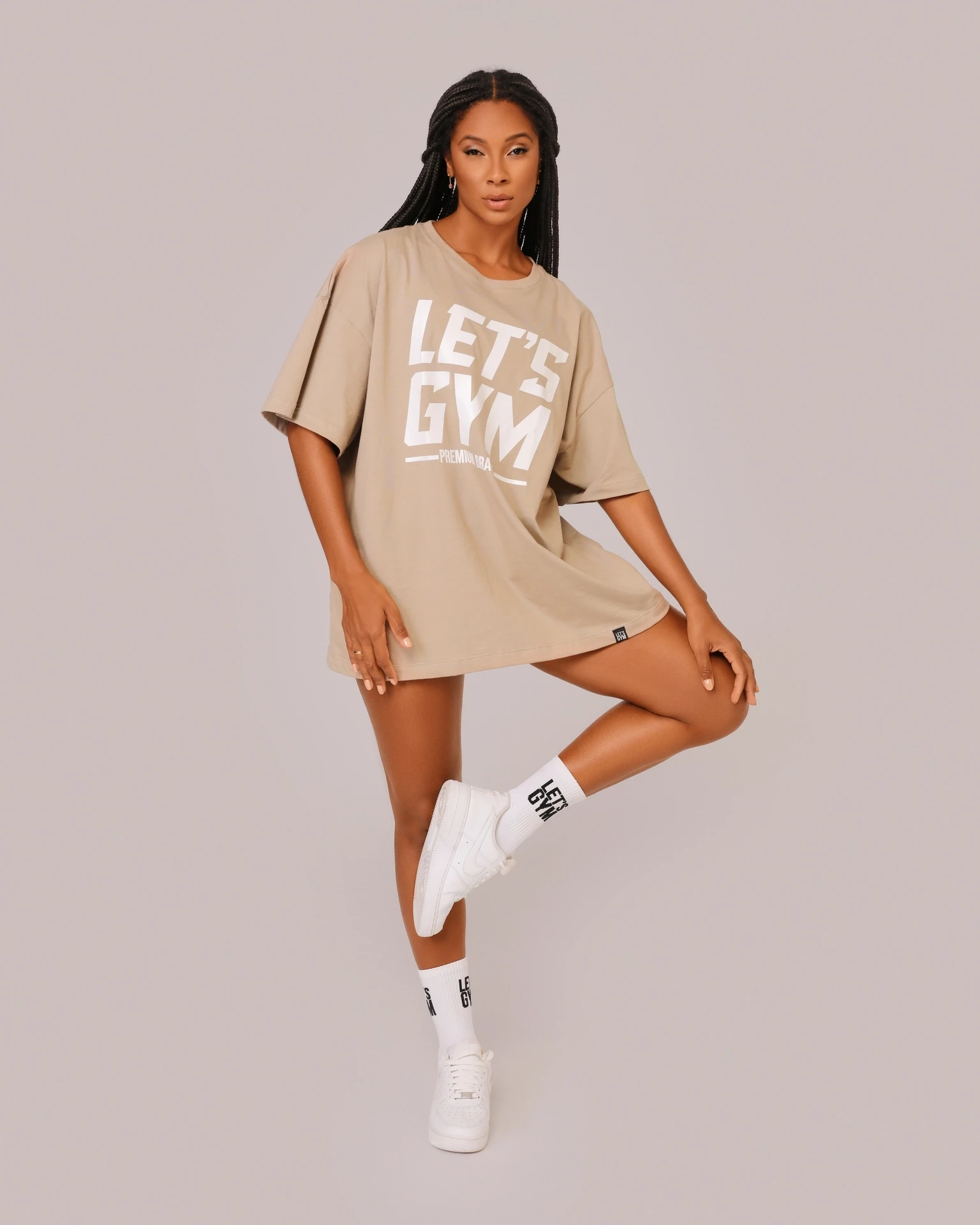 CAMISETA OVERSIZED BEGE  LETSGYM TAM -G
